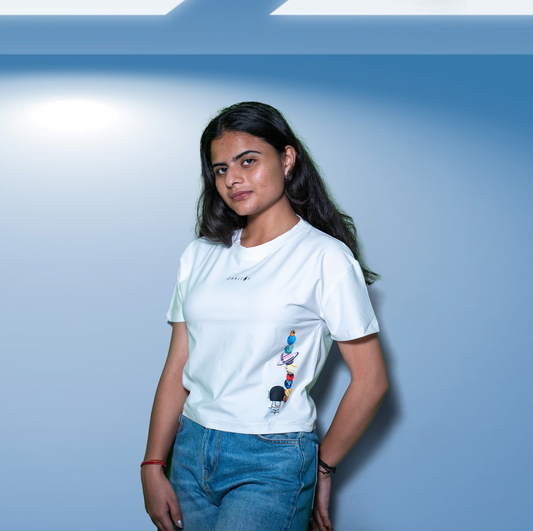 Women’s Cotton Lycra Crop Top (Planets)