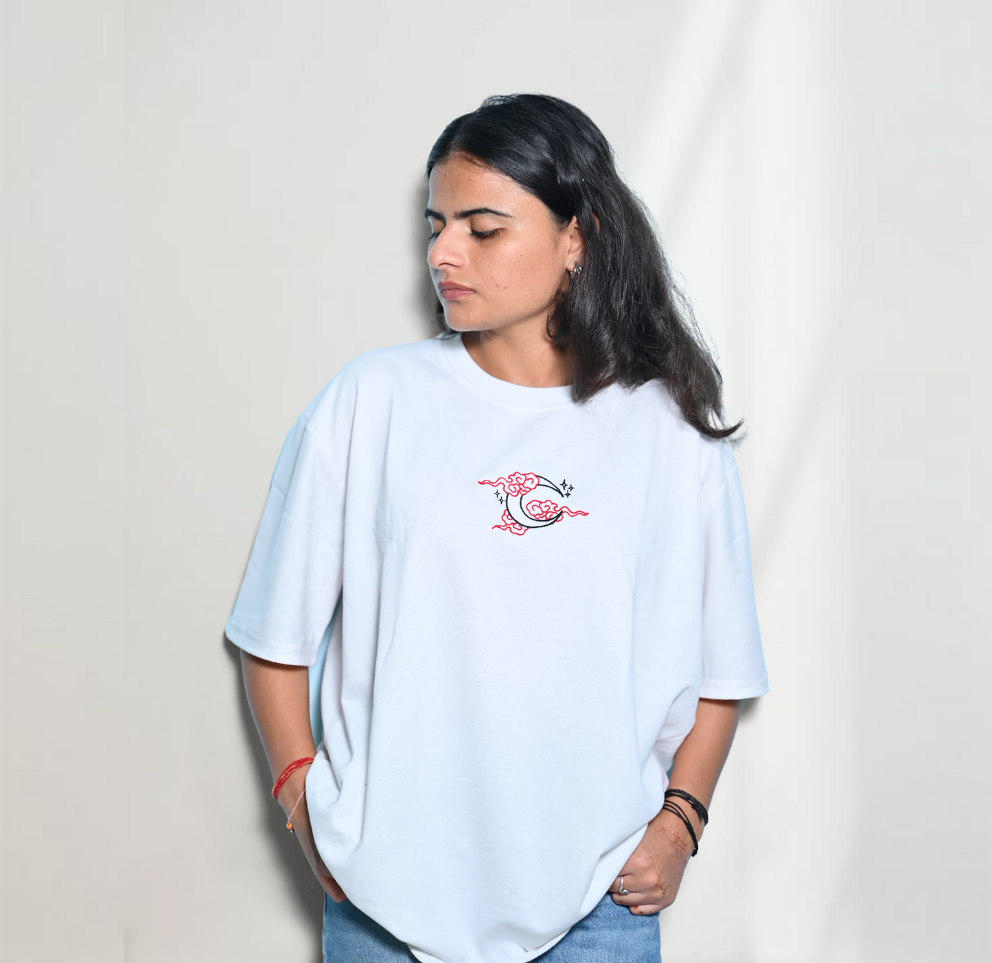 Essential Oversized Embroidered T-Shirt (Cloud Moon)